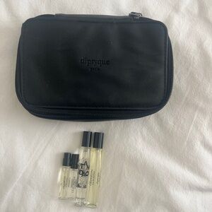 diptyque Black Travel Cosmetic Pouch with Sample Perfume Vials